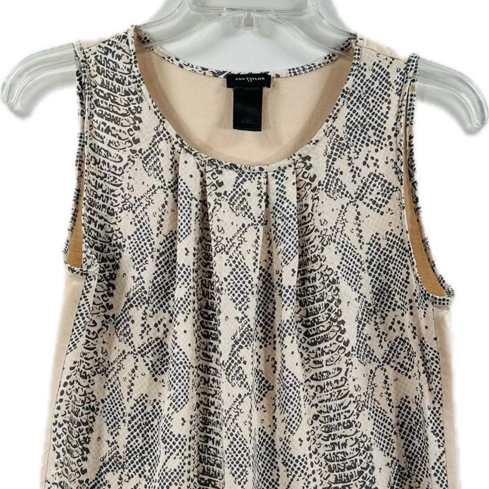 Ann Taylor Pullover Top Bone Beige Charcoal Gray Speck Solid Back Women Size XS
